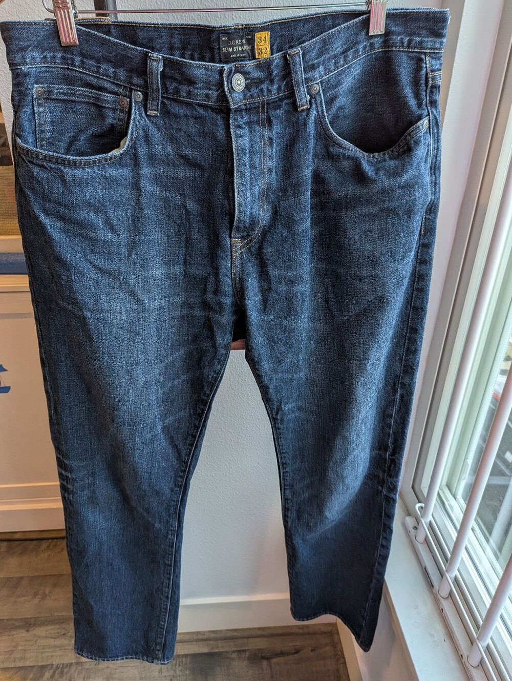 J.Crew Slim Straight Jeans Men 34x32 100% Cotton Dark Wash Rigid Denim